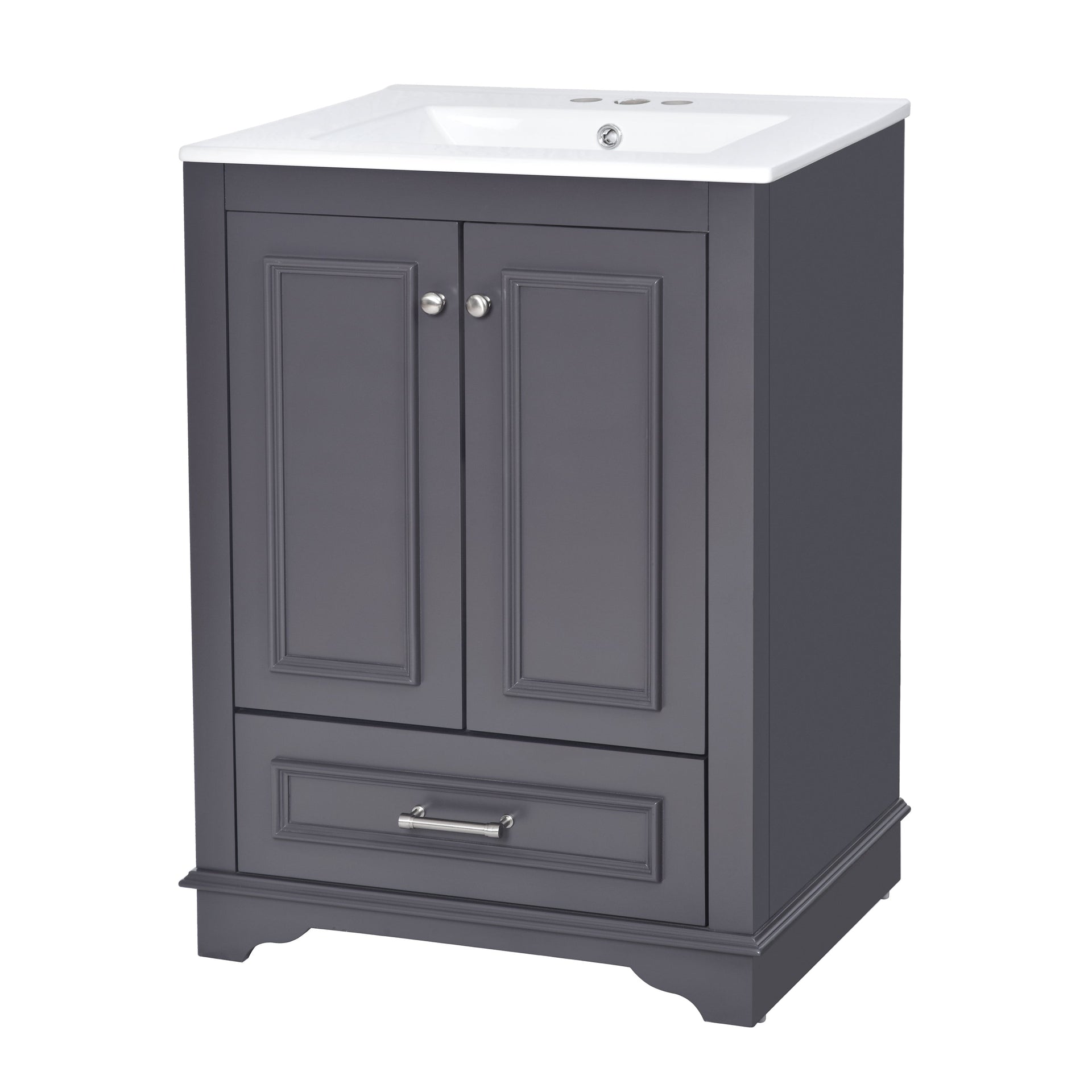 Bathroom Vanity with Ceramic Sink and Modern Freestanding Storage Cabinet, Soft-Close Doors