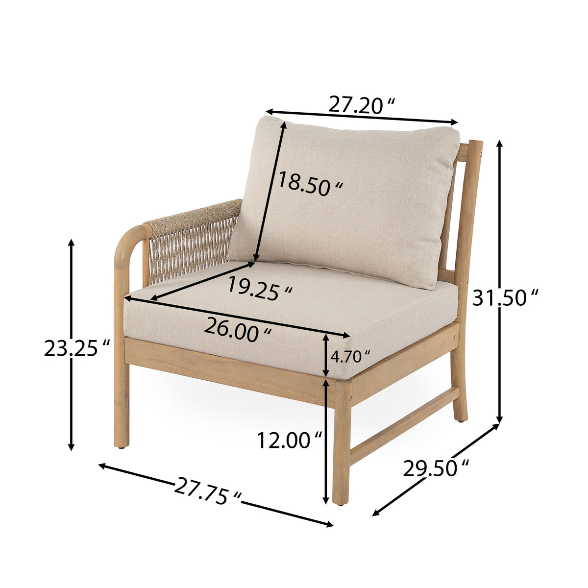 Casper Outdoor Left Arm Chair Acacia Wood and Woven Rope