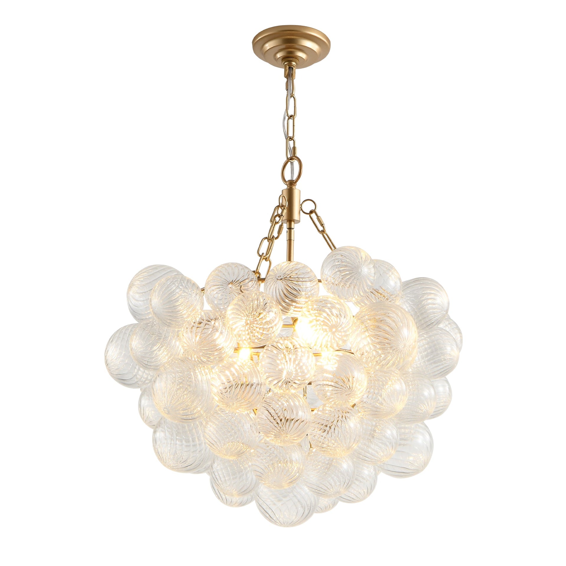 Gold Pendant Chandelier with Threaded Clear Glass Globe Shade for Living, Dining & Kitchen