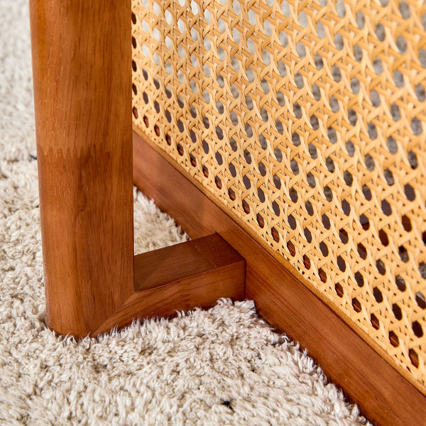 Natural Rubberwood and Solid Wood Coffee Table with Rattan Weave, Modern Minimalist