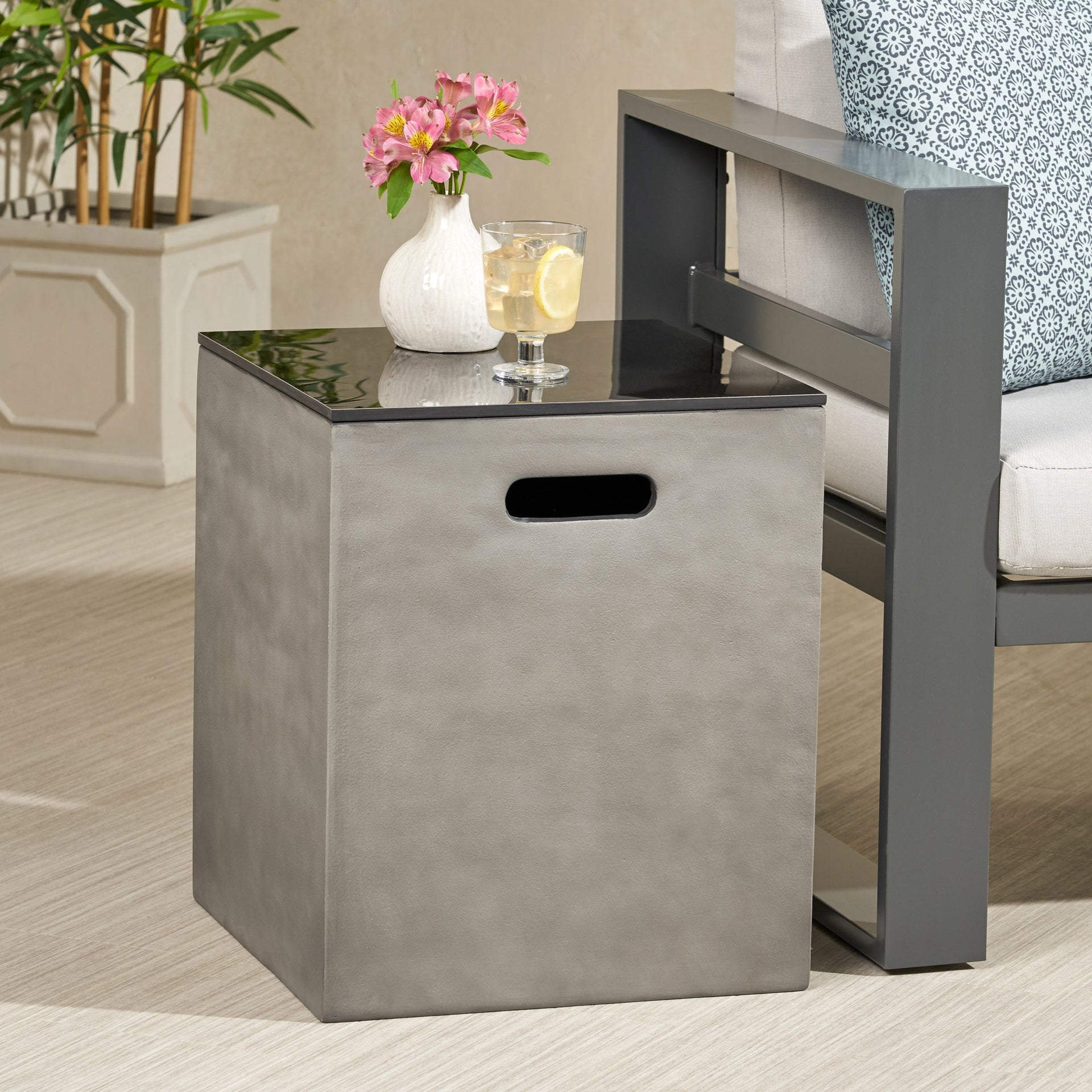 Modern Design MGO Tank Holder Side Table with Ceramic Top in Black and Gray
