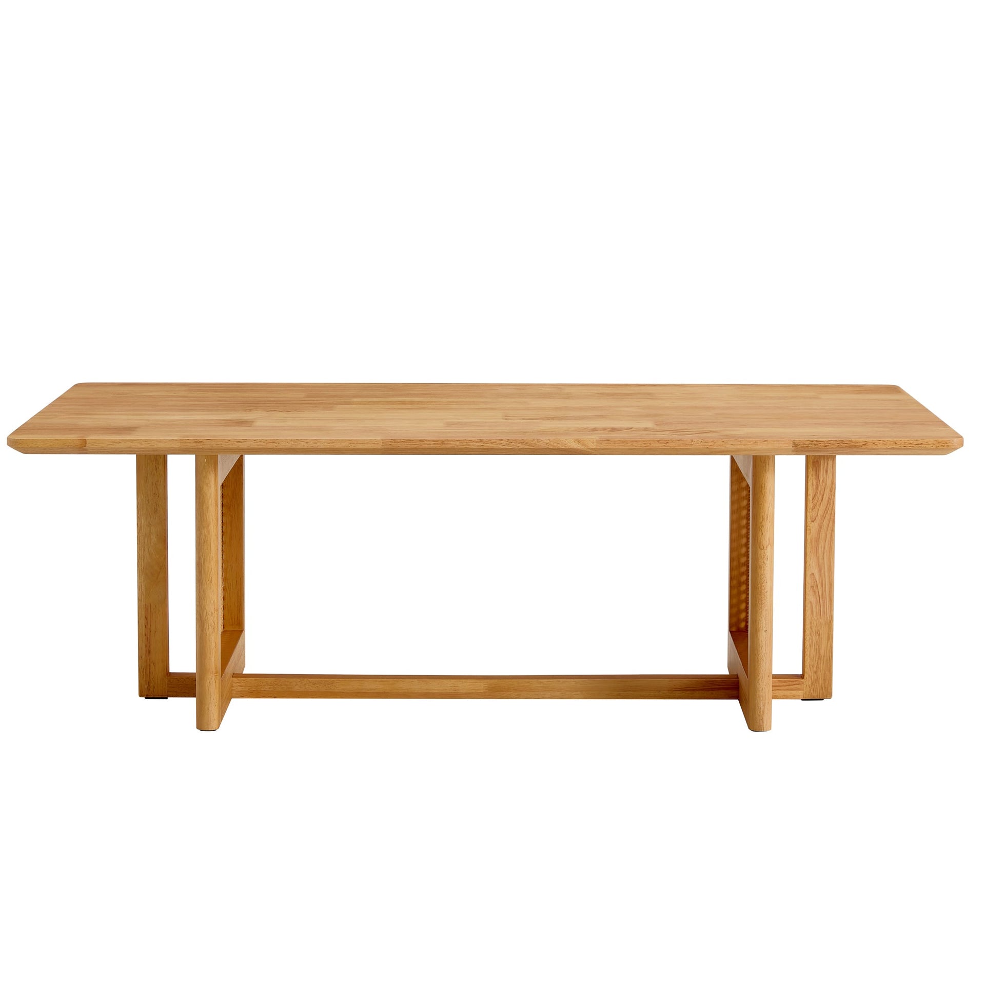 Natural Rubberwood and Solid Wood Coffee Table with Rattan Weave, Modern Minimalist