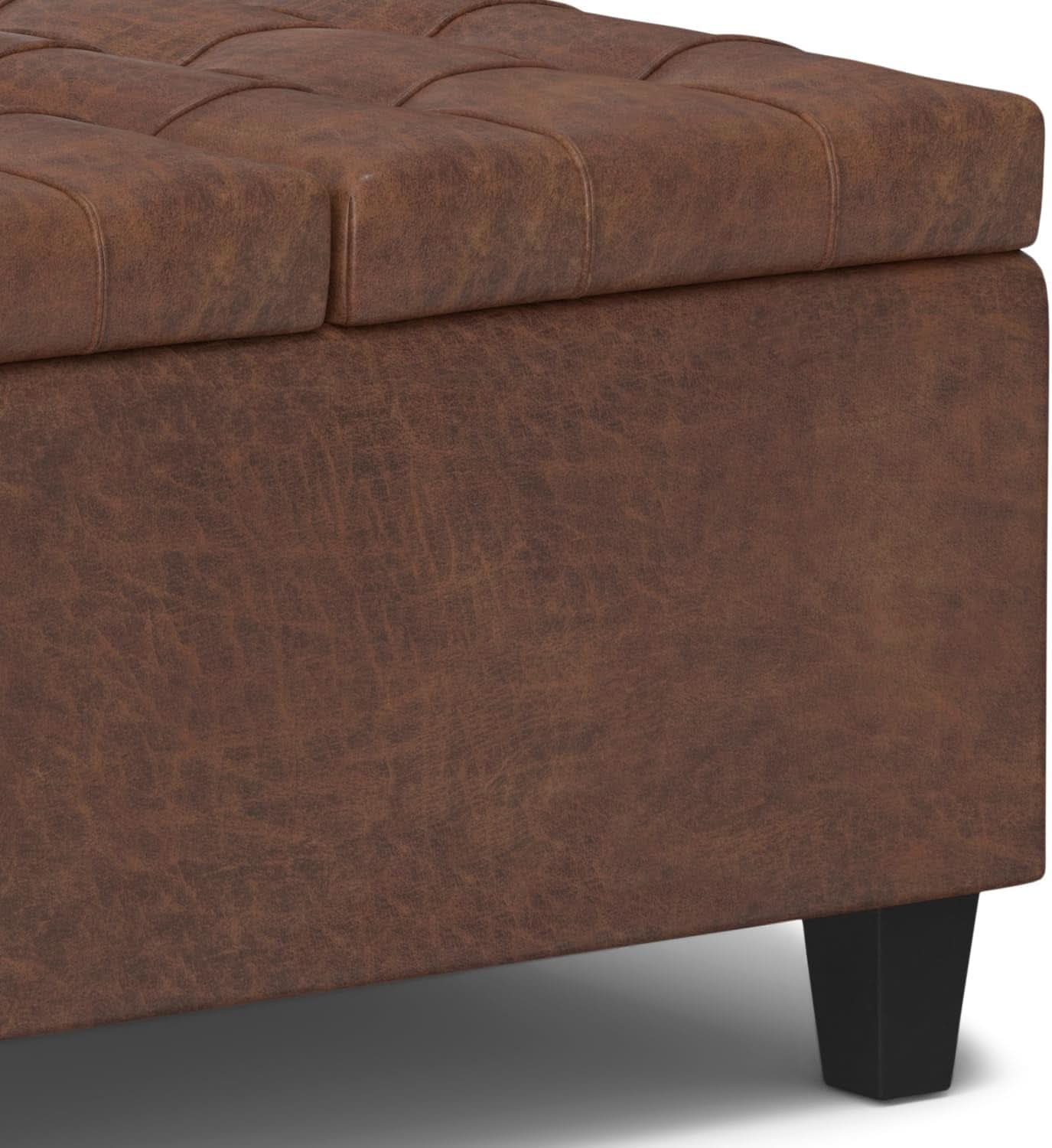 Storage Ottoman 30 Inch Distressed Saddle Brown Leatherette