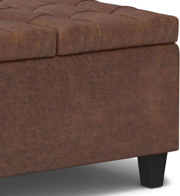 Storage Ottoman 30 Inch Distressed Saddle Brown Leatherette