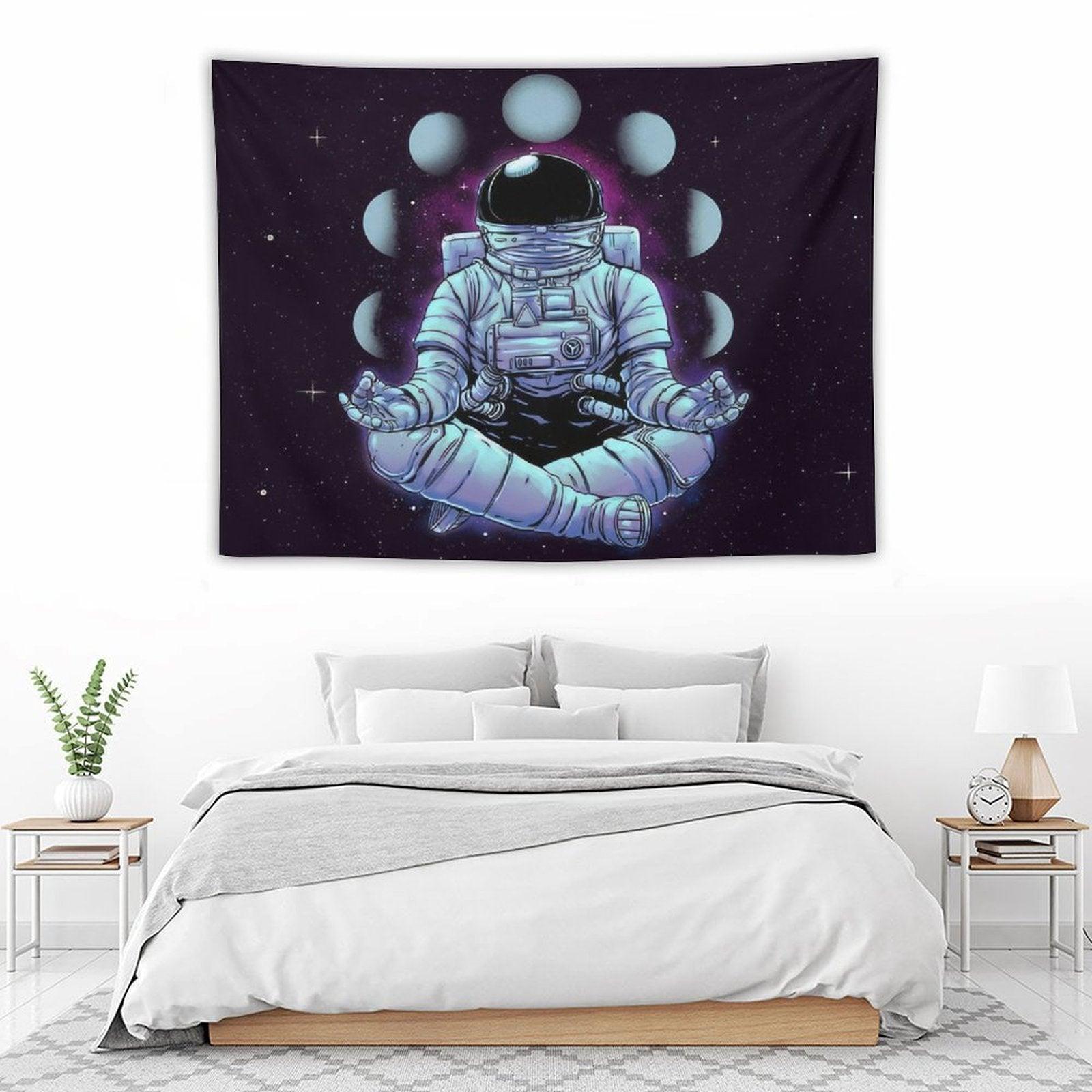 Astronaut Meditation Moon Phases Tapestry