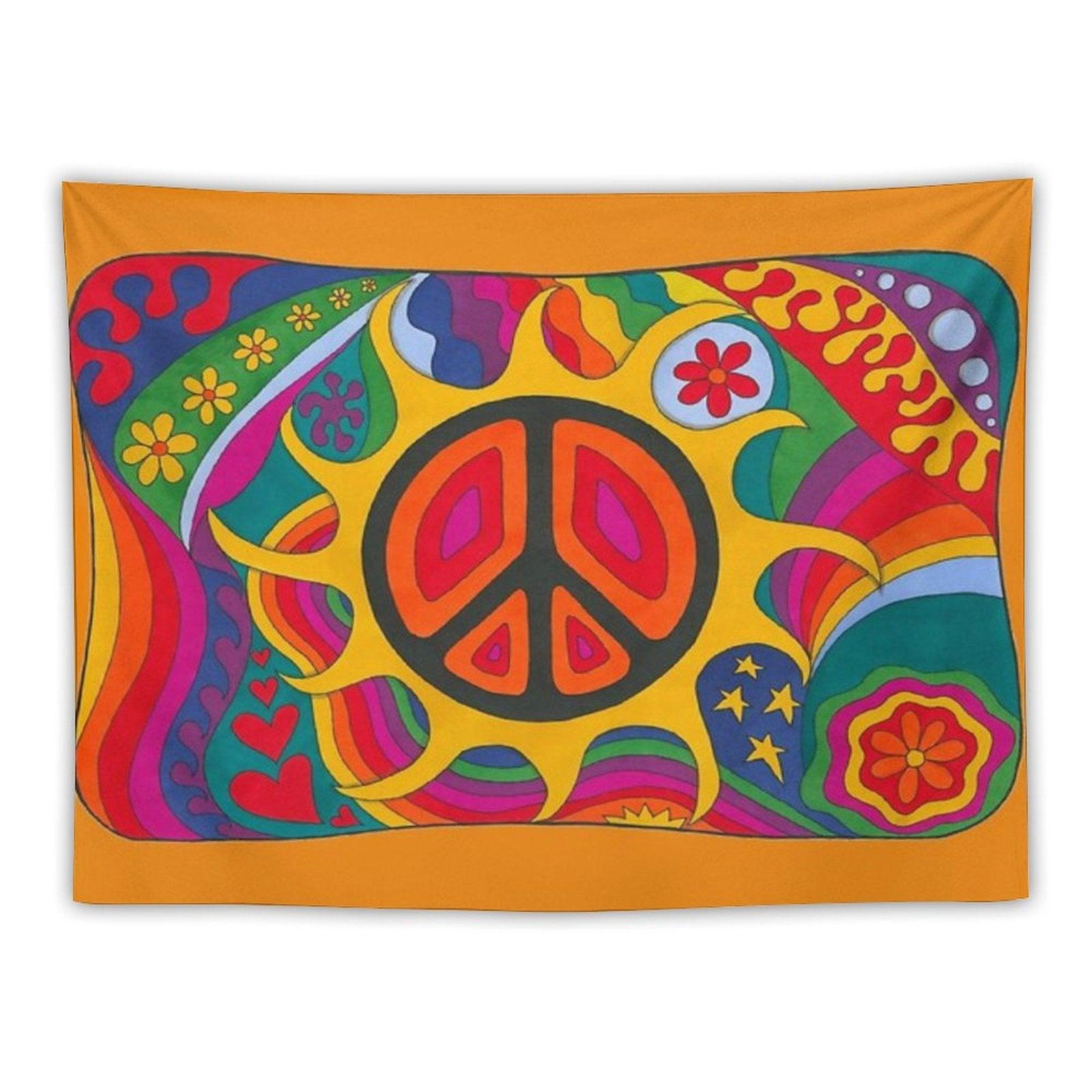 Psychedelic Flaming Peace Tapestry