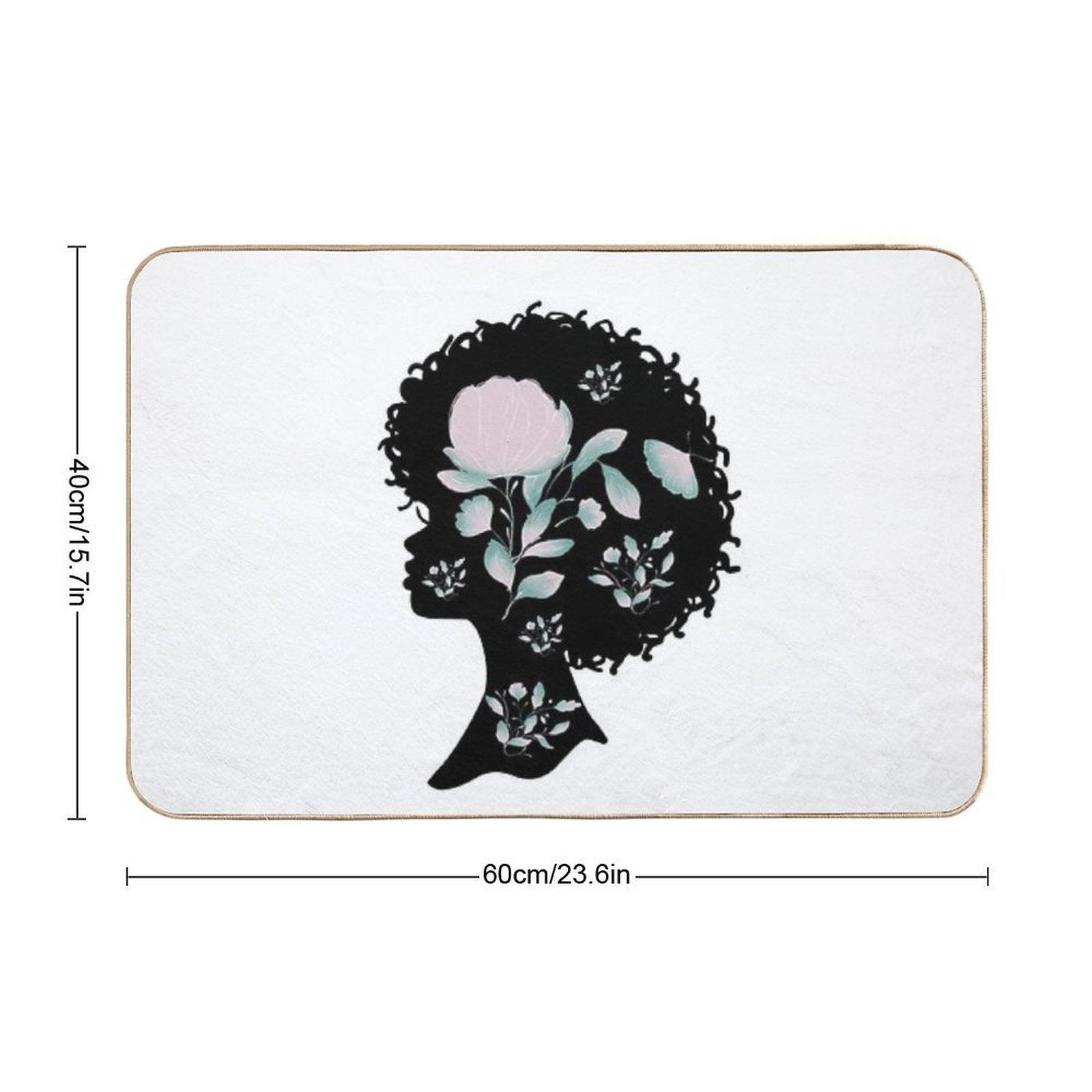 Afro Silhouette With Butterflies & Flowers Bath Mat