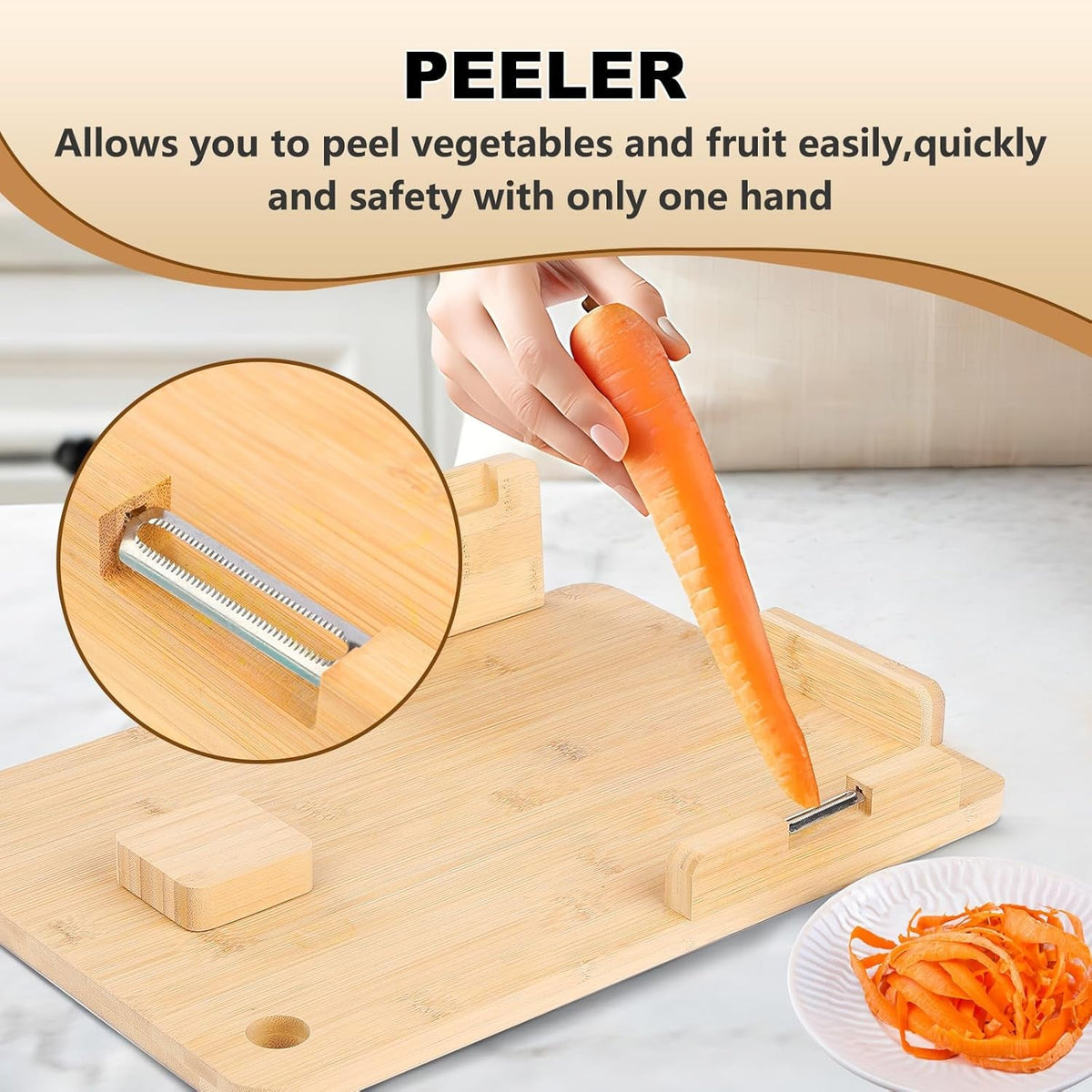 Adaptive One-Handed Bamboo Cutting Board with Spikes & Grater