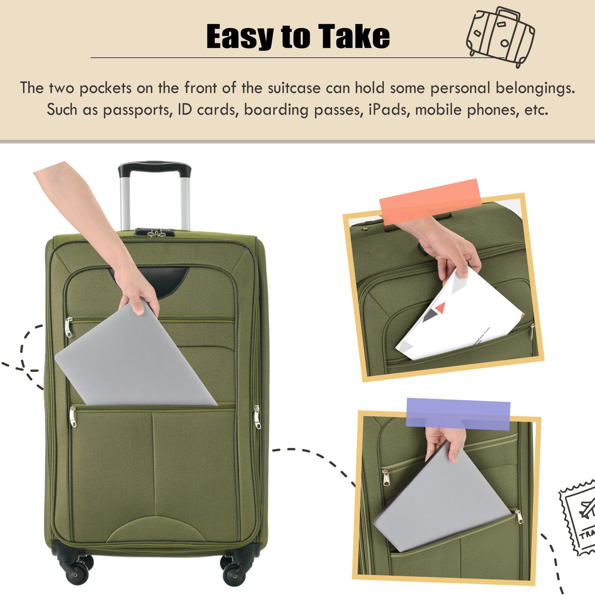 Softside Luggage Expandable 3 Piece Set Suitcase Upright Spinner Softshell Lightweight Luggage Travel Set