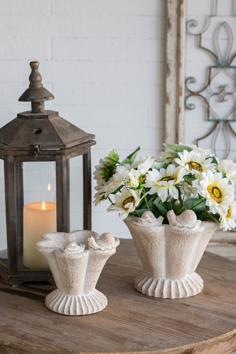 10x9.5x9' Sand and Cement Coral Planter with Textured Beige Finish