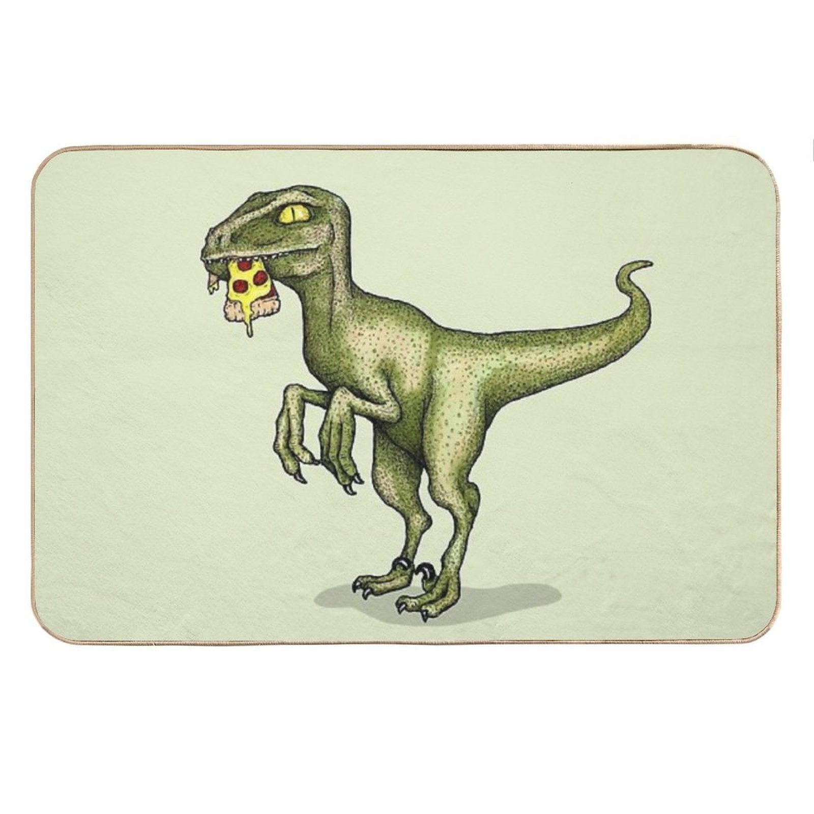 Raptor Dinosaur Eating Pizza Slice Bath Mat