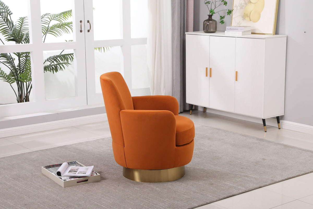 Orange Velvet Swivel Barrel Chair