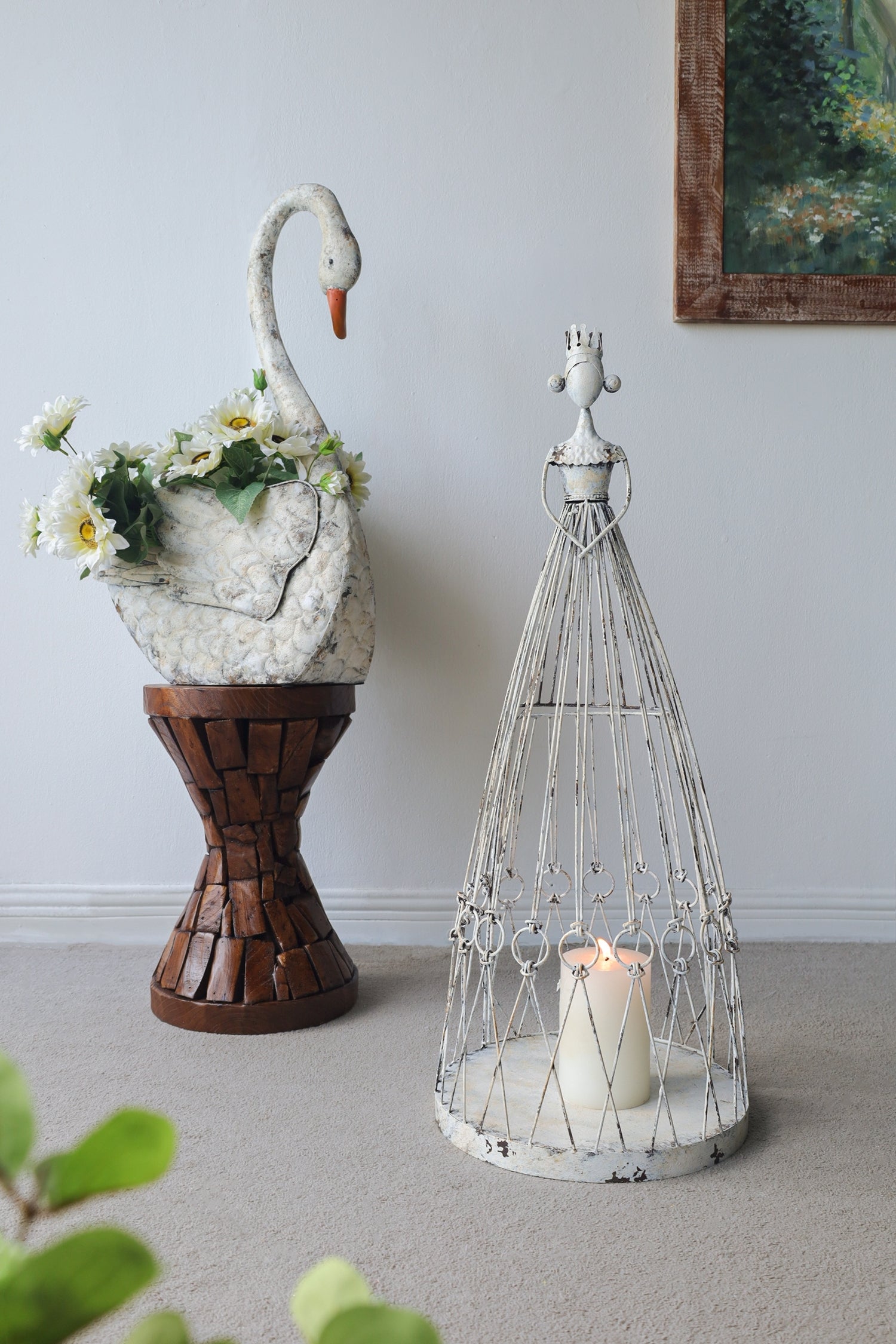 13.5x13.5x34' Distressed White Finish Princess Birdcage Birdhouse, Garden Outdoor Decor