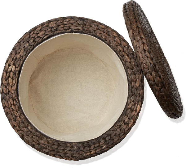Espresso Handwoven Water Hyacinth Seventeen Inch Ottoman