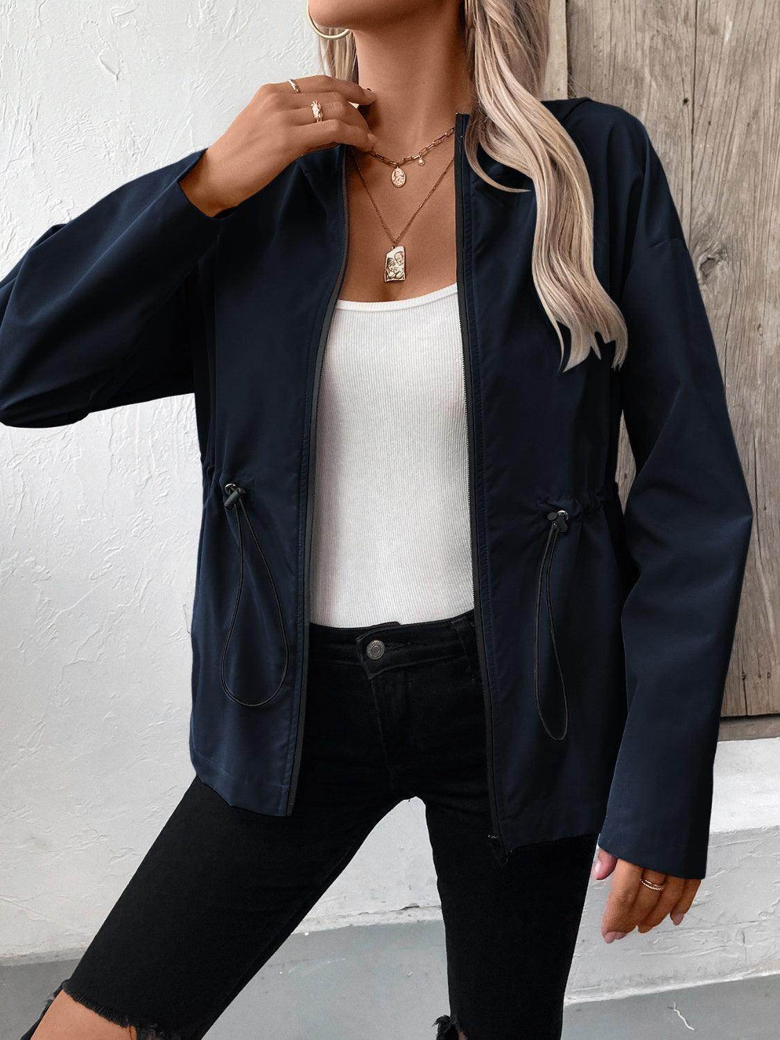 Ivy Lane Drawstring Zip Up Hooded Jacket for Women