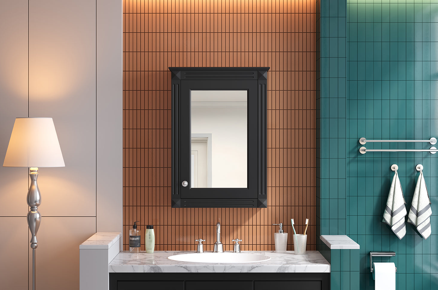Wall Mounted Bathroom Storage Cabinet with Mirror, Adjustable Shelf, Over-the-Toilet