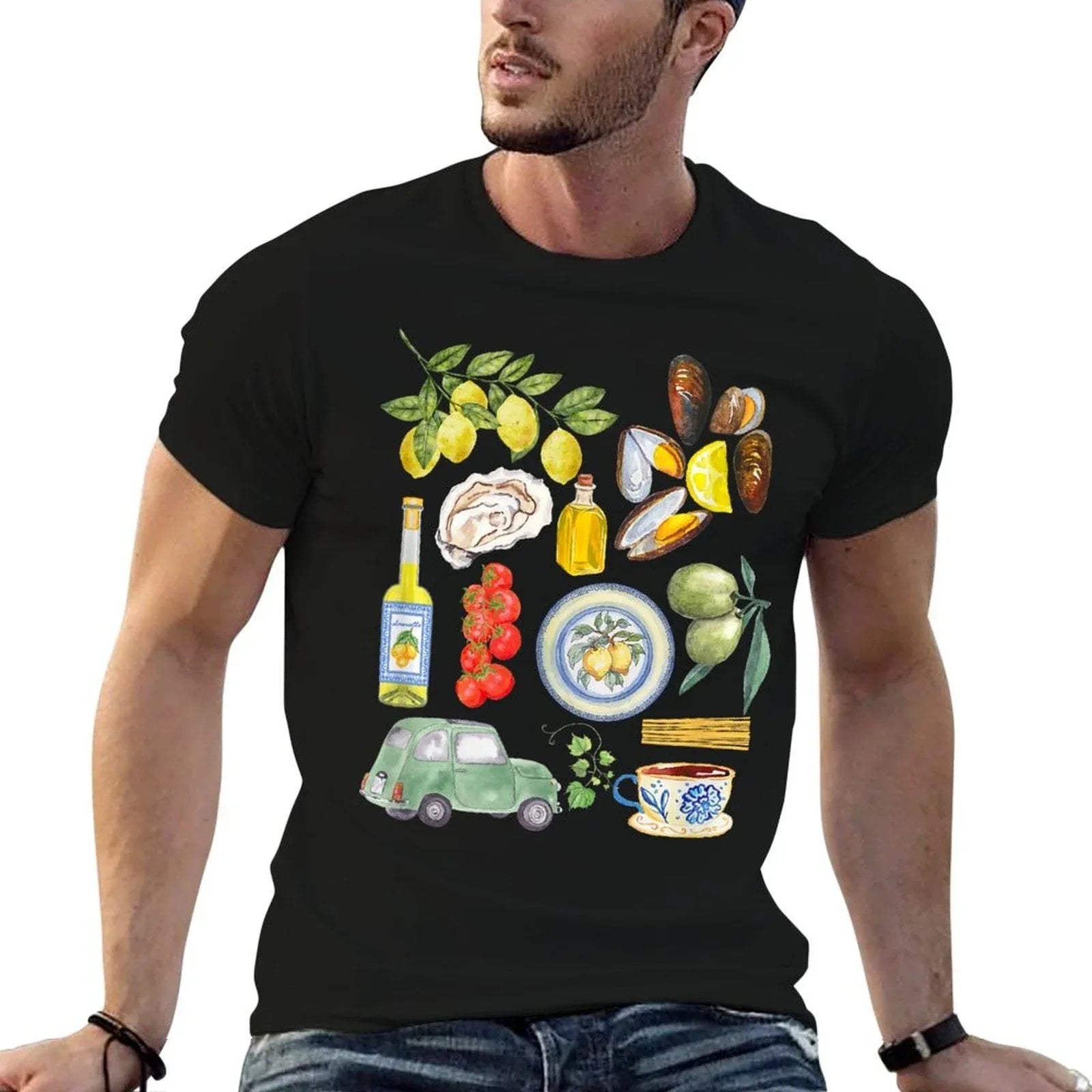 Italian Summer Sardines Tinned Fish Tomato Girl Food Lover  Fade-proof Color T-Shirt