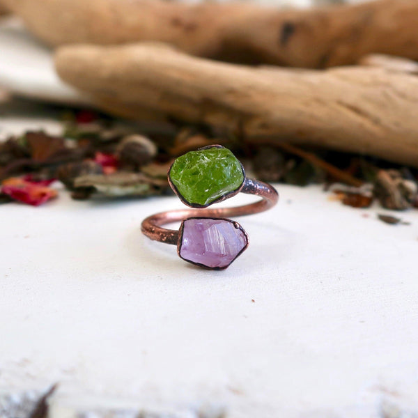 Copper Peridot Amethyst Twist Ring – Renewed Spirit | By Blackbird & Sage