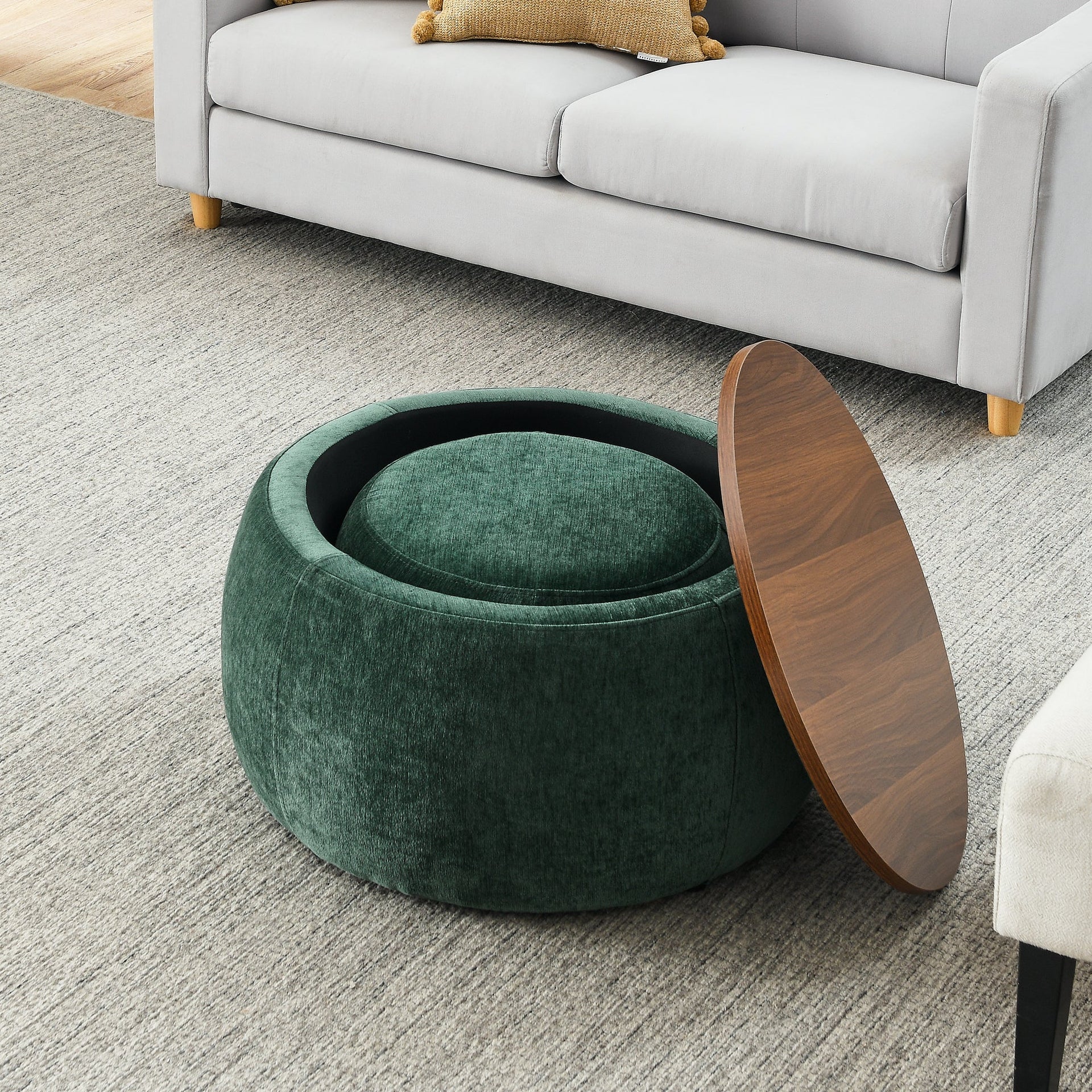 Modern Classic Round Storage Ottoman Coffee Table with Removable Top BLAKHOM