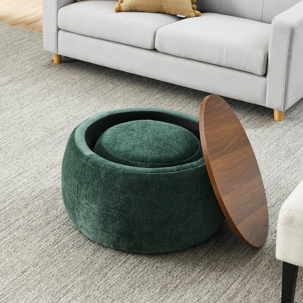 Modern Classic Round Storage Ottoman Coffee Table with Removable Top BLAKHOM