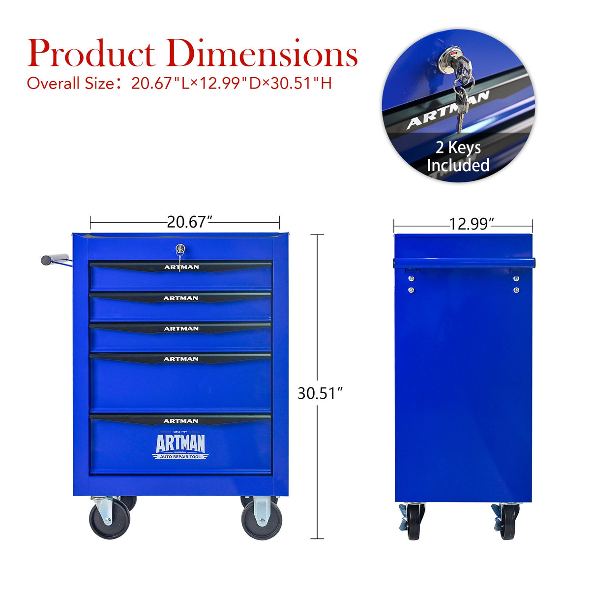 Rolling Metal Tool Chest with 5 Drawers - Purple