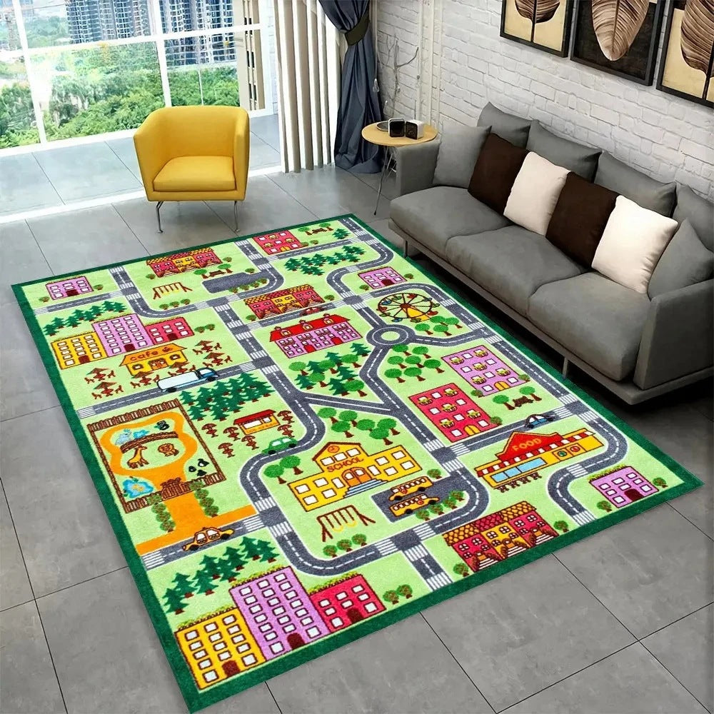 Fun Racing Track Flannel Floor Mat Non-Slip Home Decor Rug For Kids Rooms And Play Areas