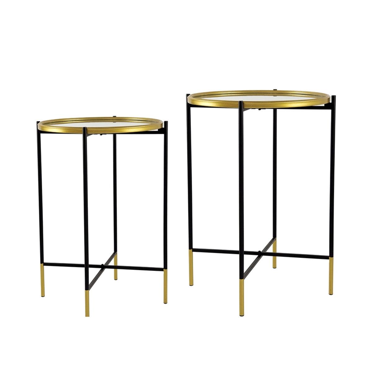 Set of 2 Gold Nesting Side Tables with Mirrored Tops