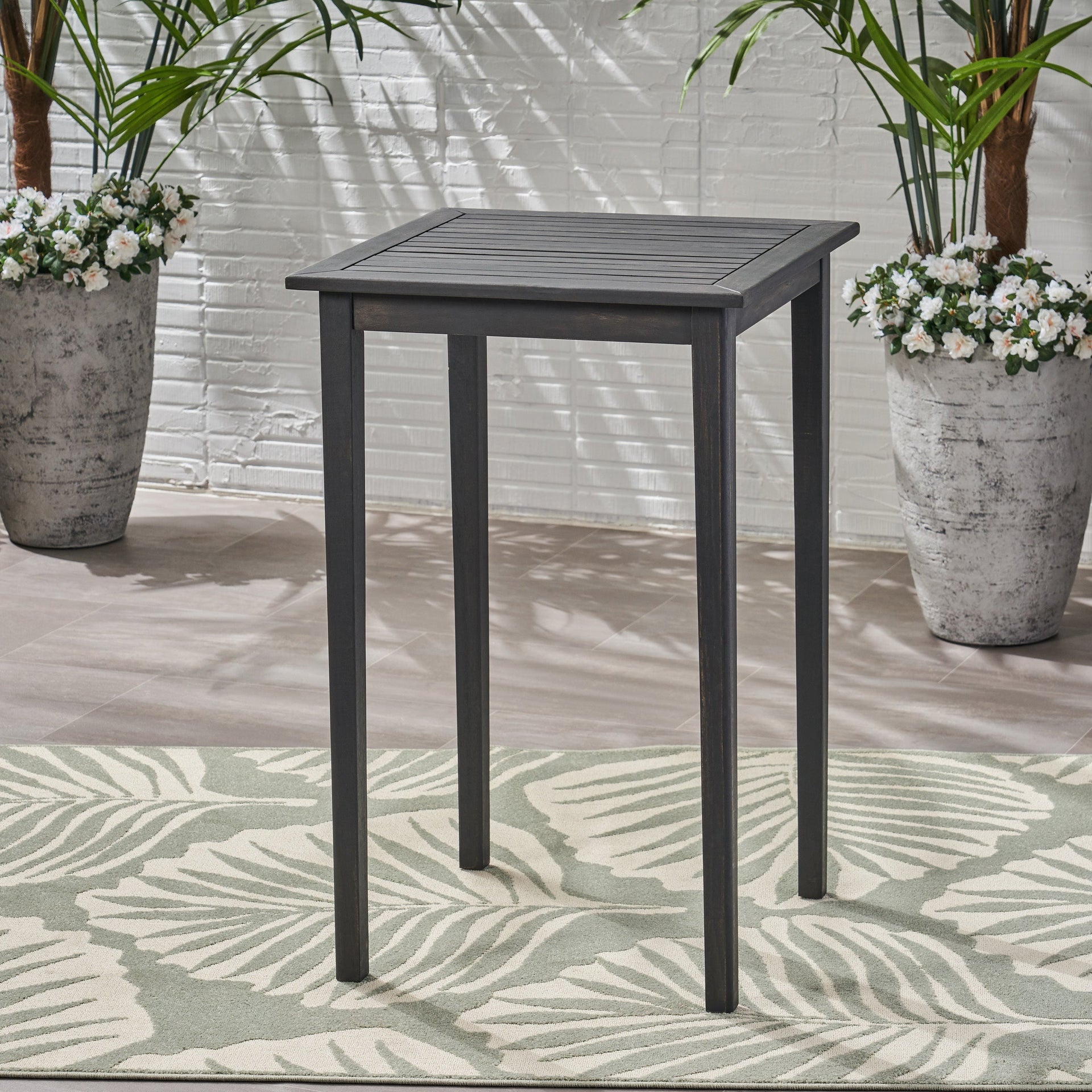 40' Outdoor Minimalist Acacia Wood Square Bar Table, Dark Gray Finish
