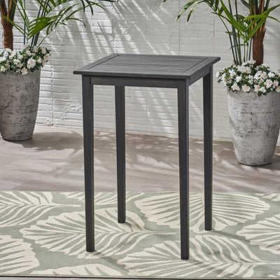 40' Outdoor Minimalist Acacia Wood Square Bar Table, Dark Gray Finish