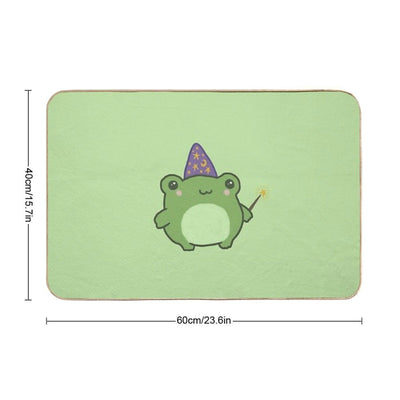 Chubby Frog Wizard Cottagecore Kawaii Toad with Magic Wand, Purple Cap, Ideal Fantasy Gift for Teens And Kids Bath Mat