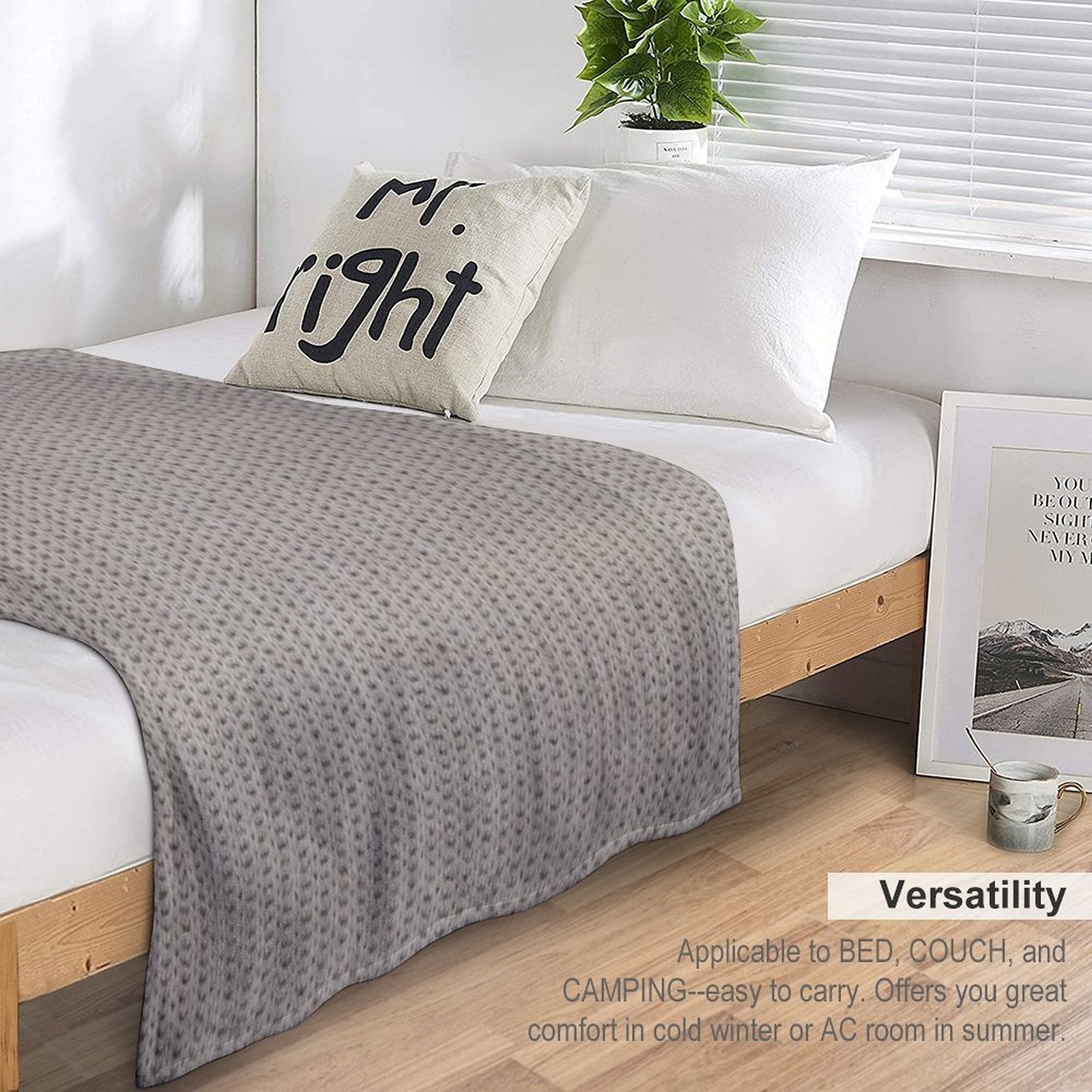 Beige Knitting Pattern Durable Throw Blanket