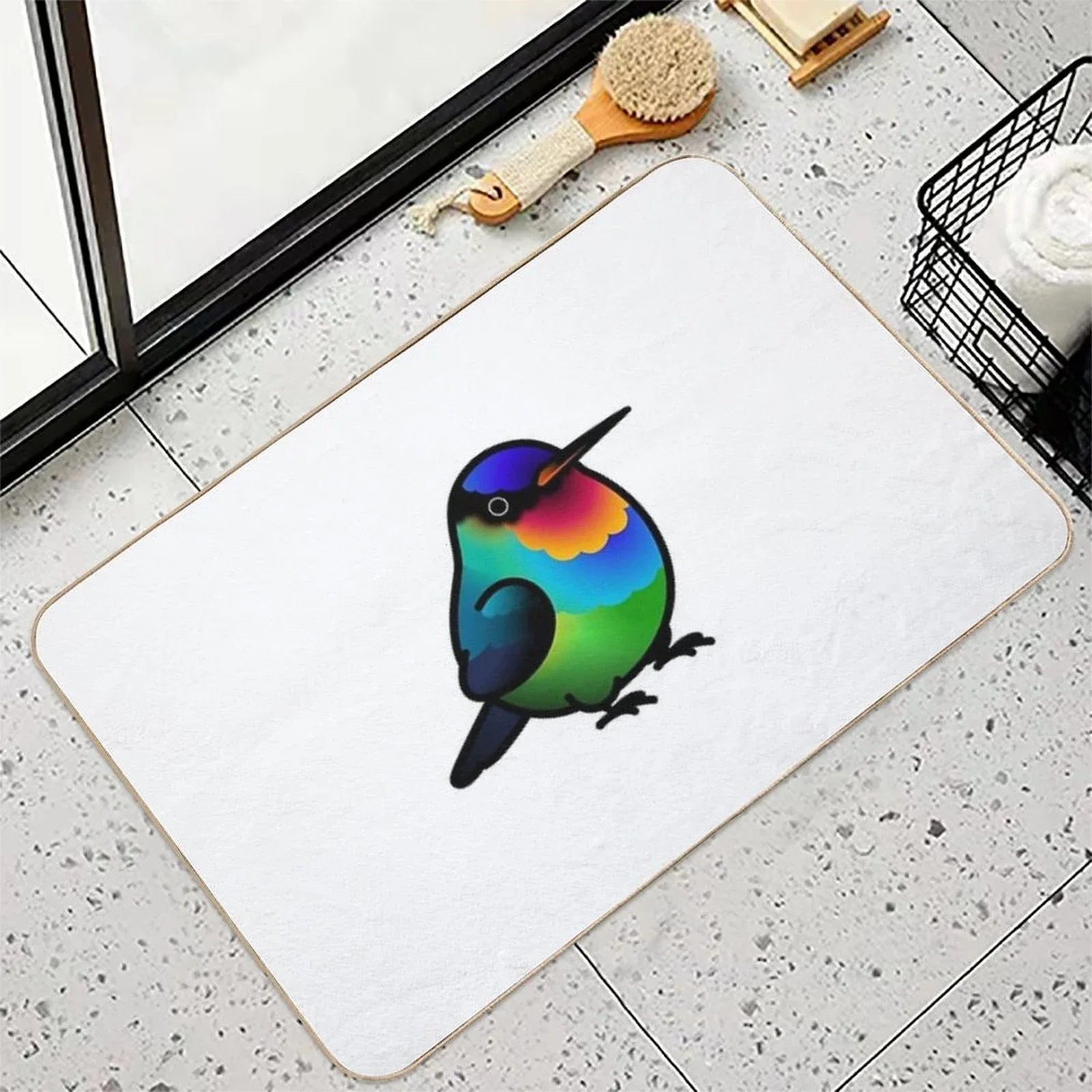 Chubby Fiery-throated Hummingbird  Stain-Proof Bath Mat