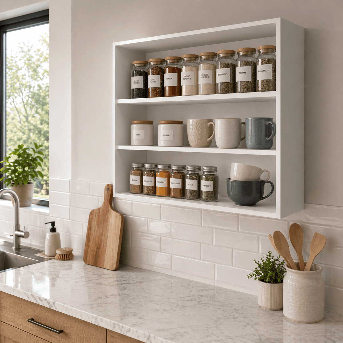 Chinle Wall Cabinet in Melamine with Open Storage