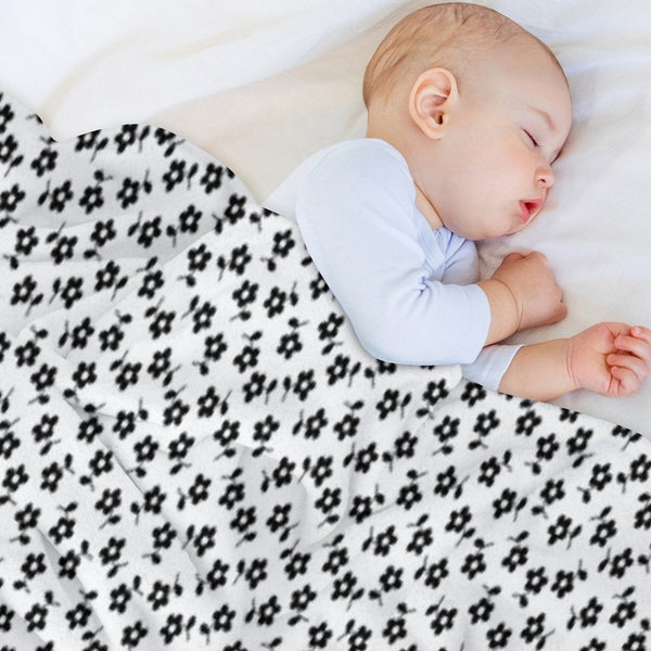 Forget Me Nots - Black on White Multi-functional Throw Blanket
