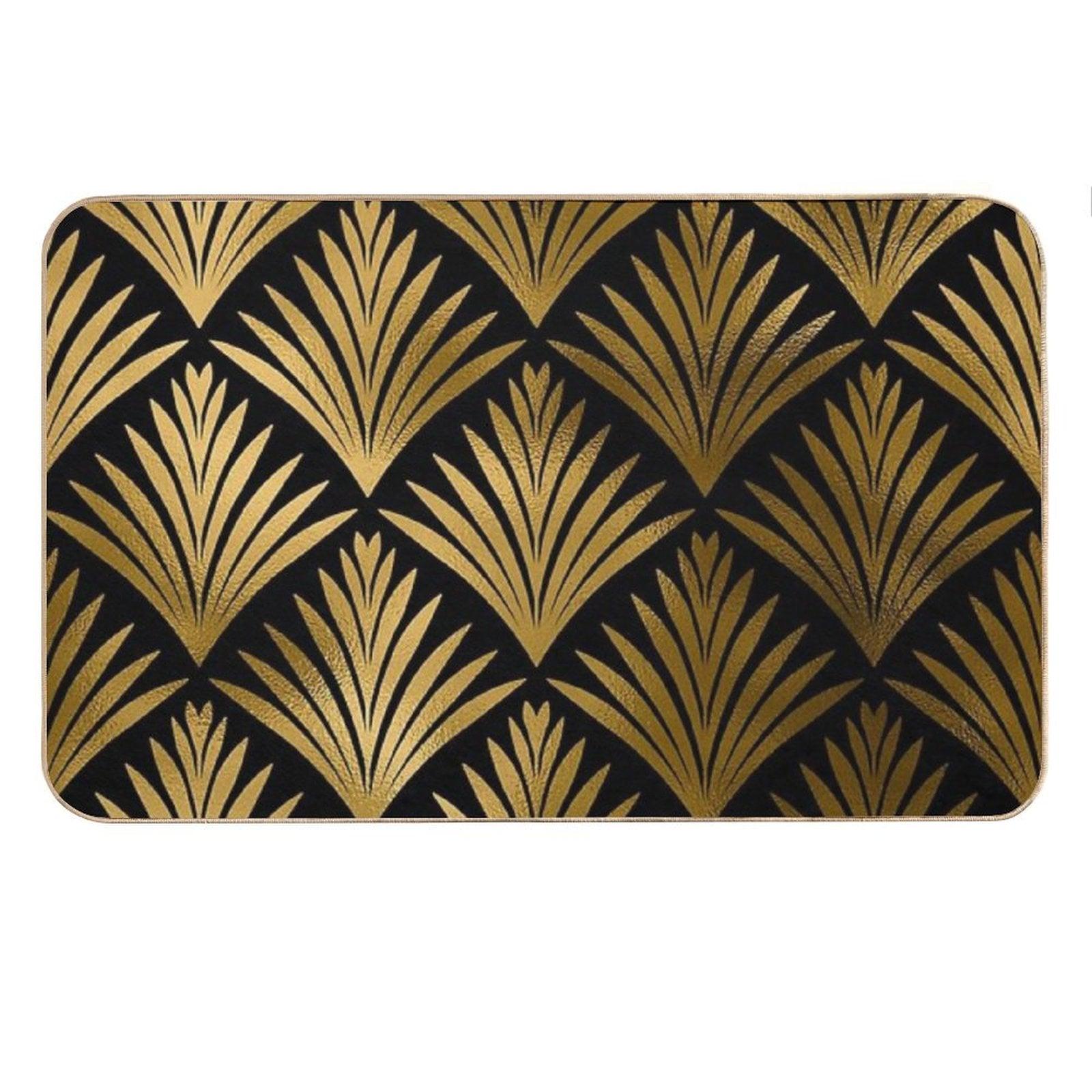 Luxurious Black And Golden Color Art Deco Elegant Pattern Bath Mat