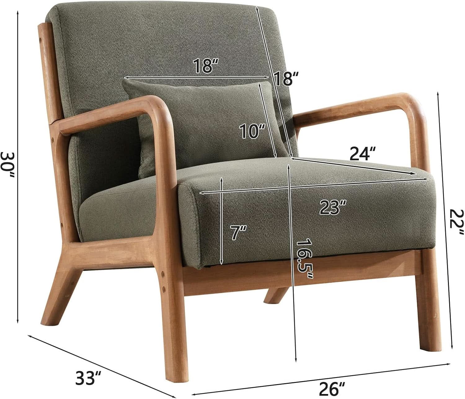 Green Upholstered Mid Century Modern Accent Armchair