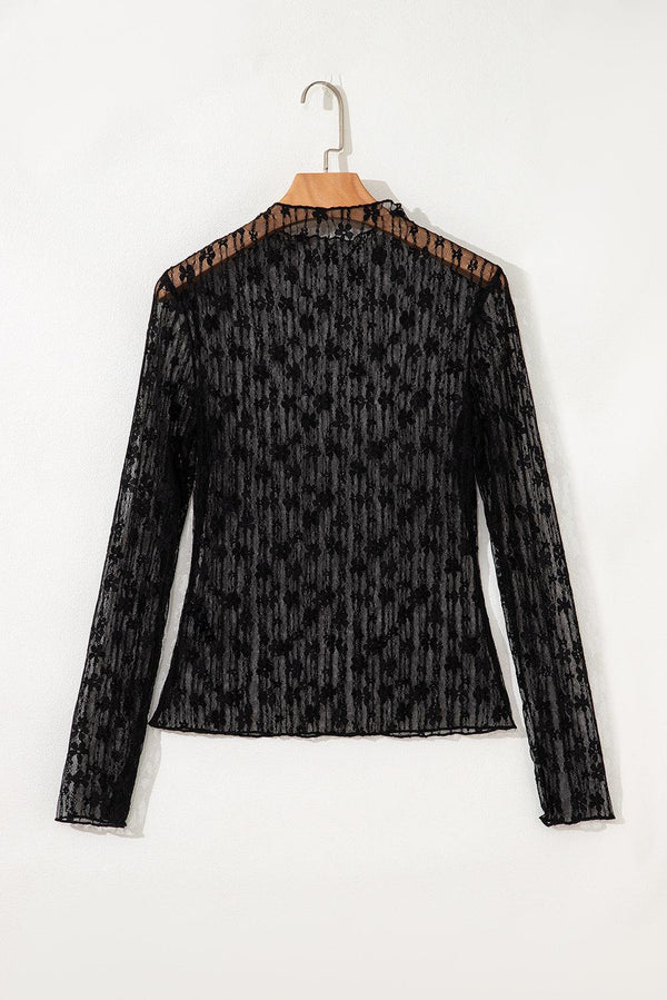 Adalynn Sheer Floral Lace Long Sleeve Top Threaded Pear