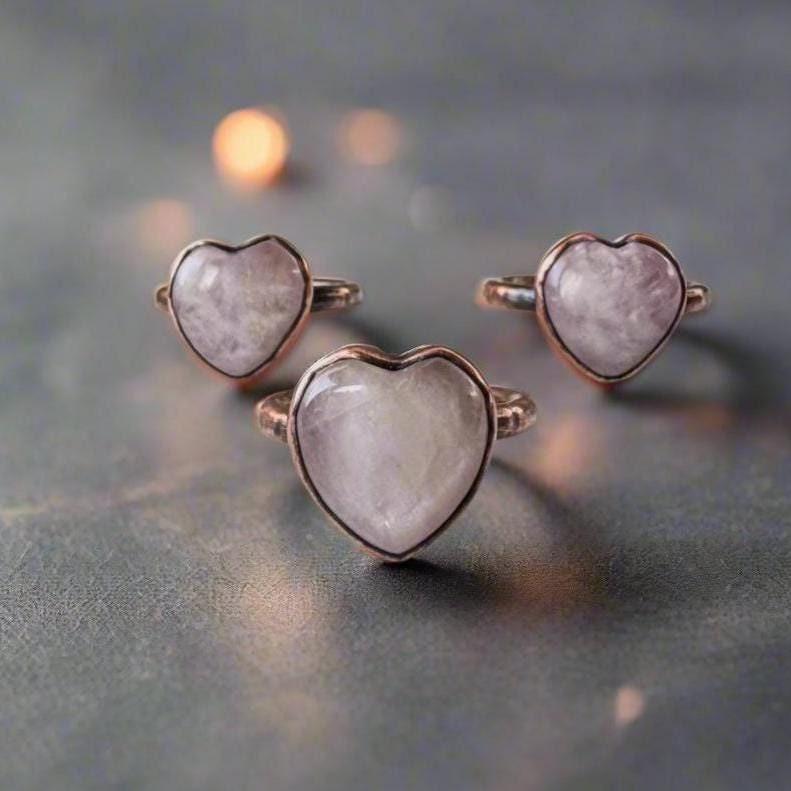 Copper Kunzite Heart Ring for Love and Healing | By Blackbird & Sage