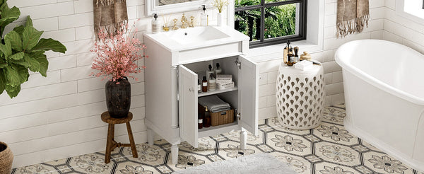 Modern Bathroom Vanity with Top Sink and 2-Tier Large Storage Shelves Cabinet