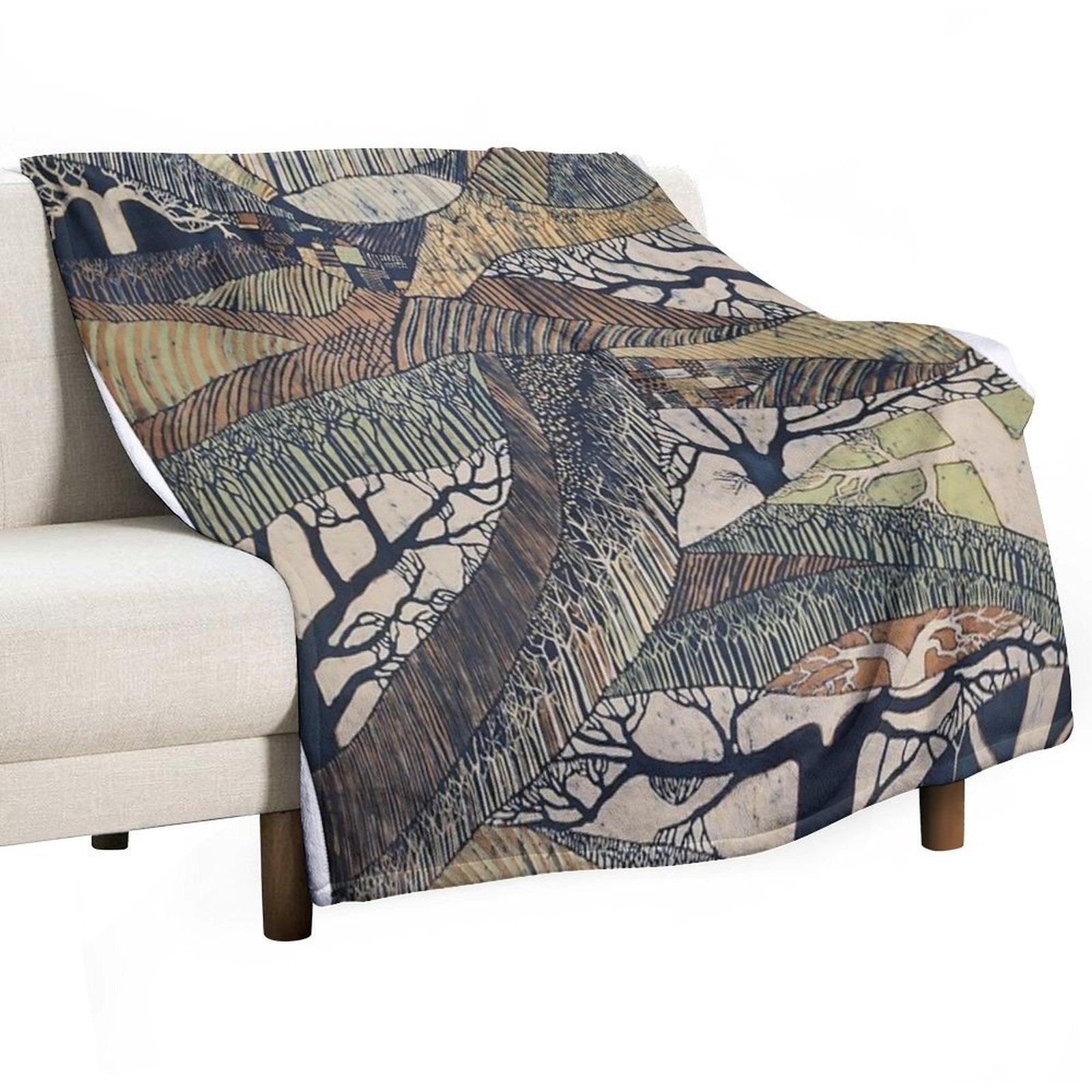 Marching Trees 1970's Batik Throw Blanket