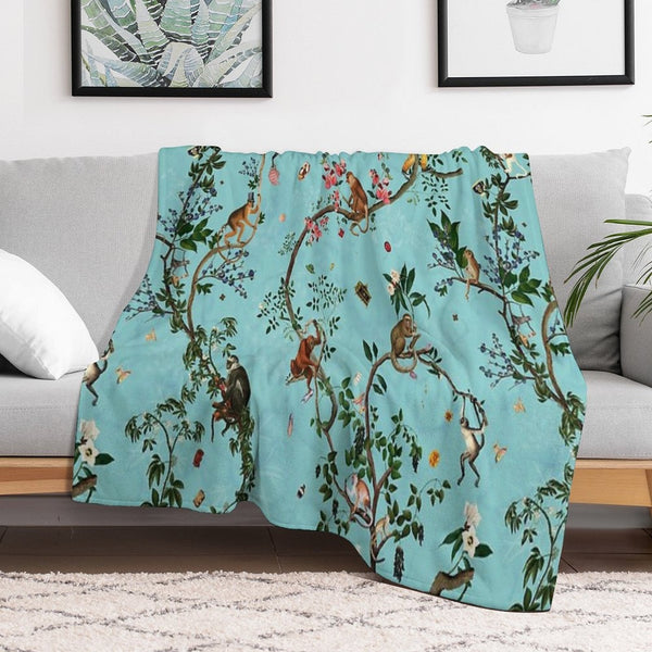 Monkey World Aqua Compact Throw Blanket