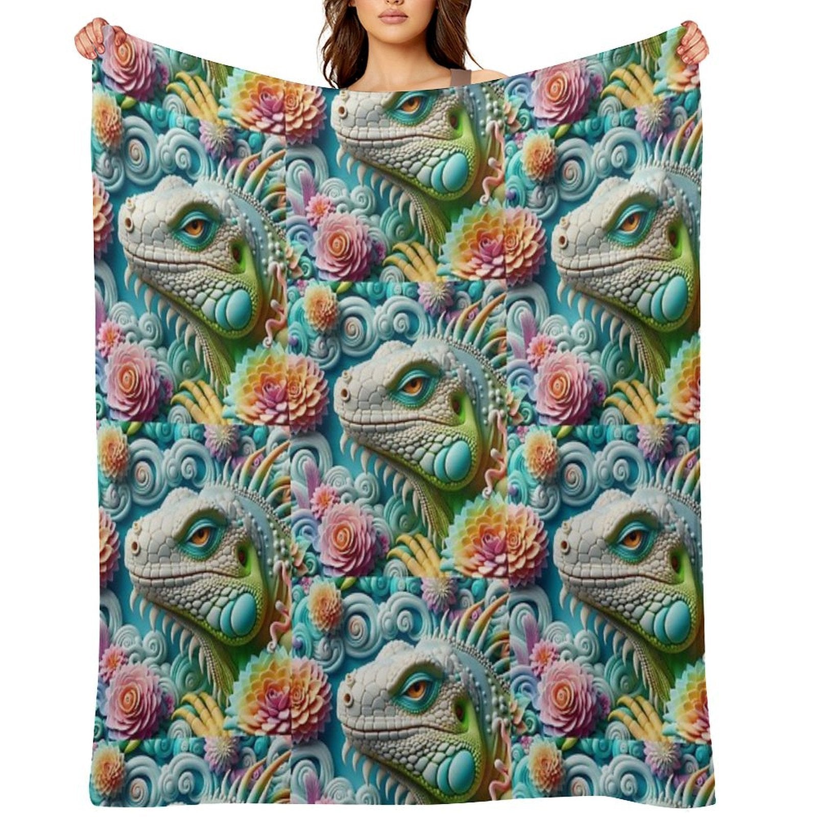 3D Iguana Machine-washable Throw Blanket