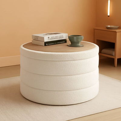 Rounded White Luxurious Boucle Storage Ottoman Lid