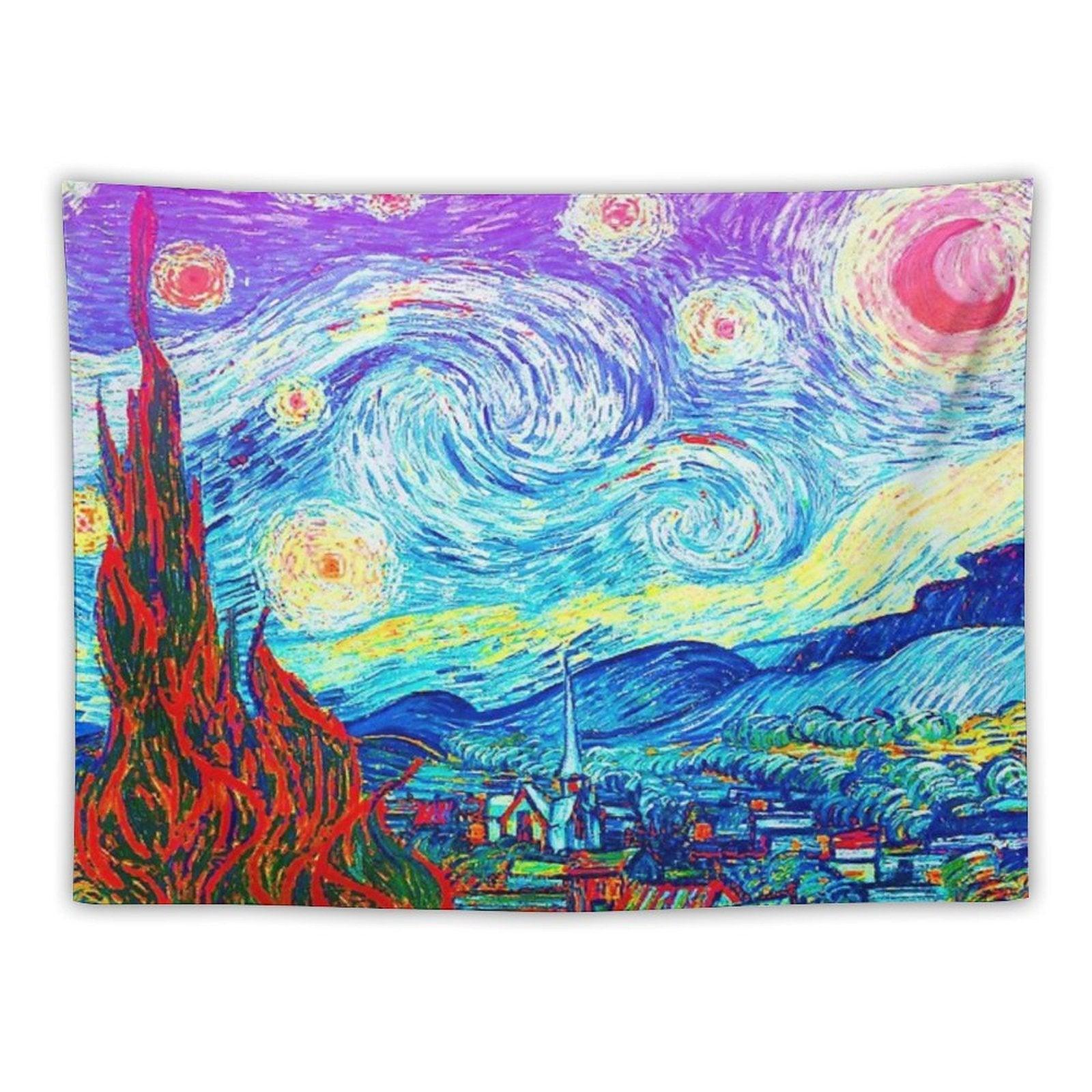 Psychedelic Colorful Starry Night Abstract Van Gogh Tapestry