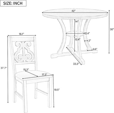 Gray Round Shaped Retro Antiqued Dining Table Curved Legs