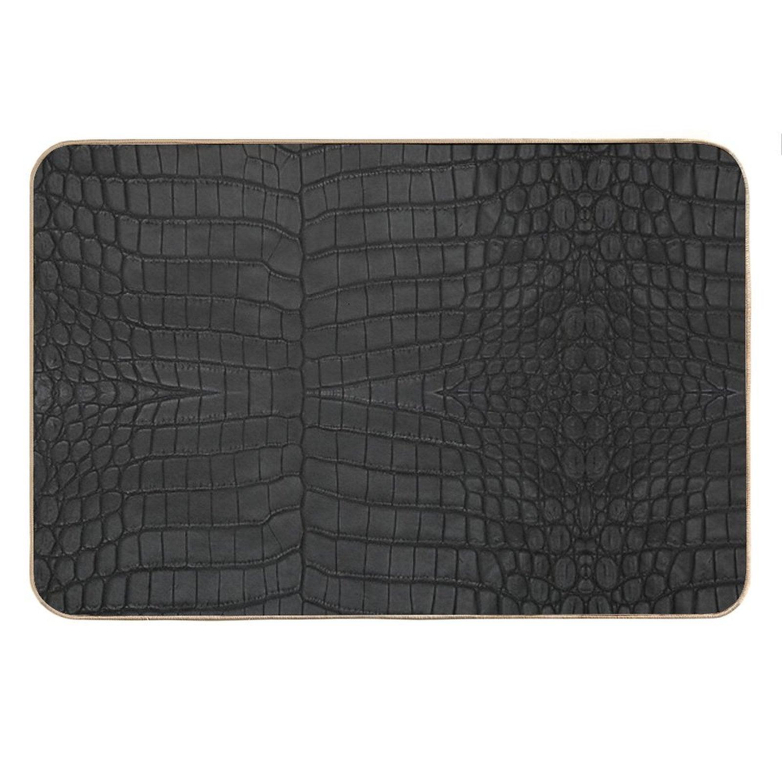 Black Crocodile Leather Print Bath Mat