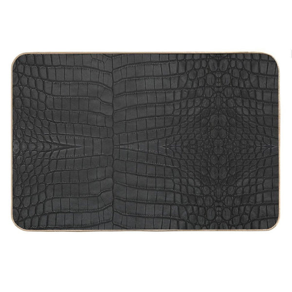 Black Crocodile Leather Print Bath Mat