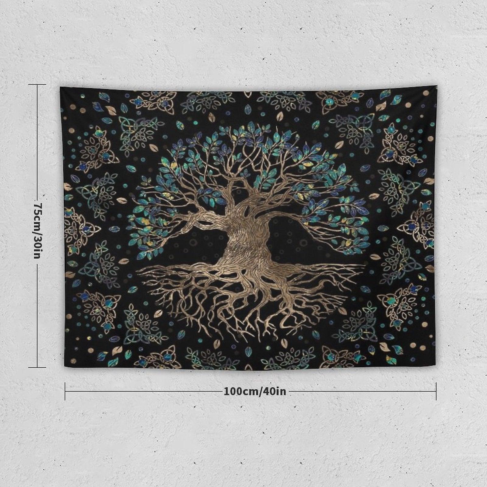 Tree of Life -Yggdrasil Golden And Marble Ornament Tapestry
