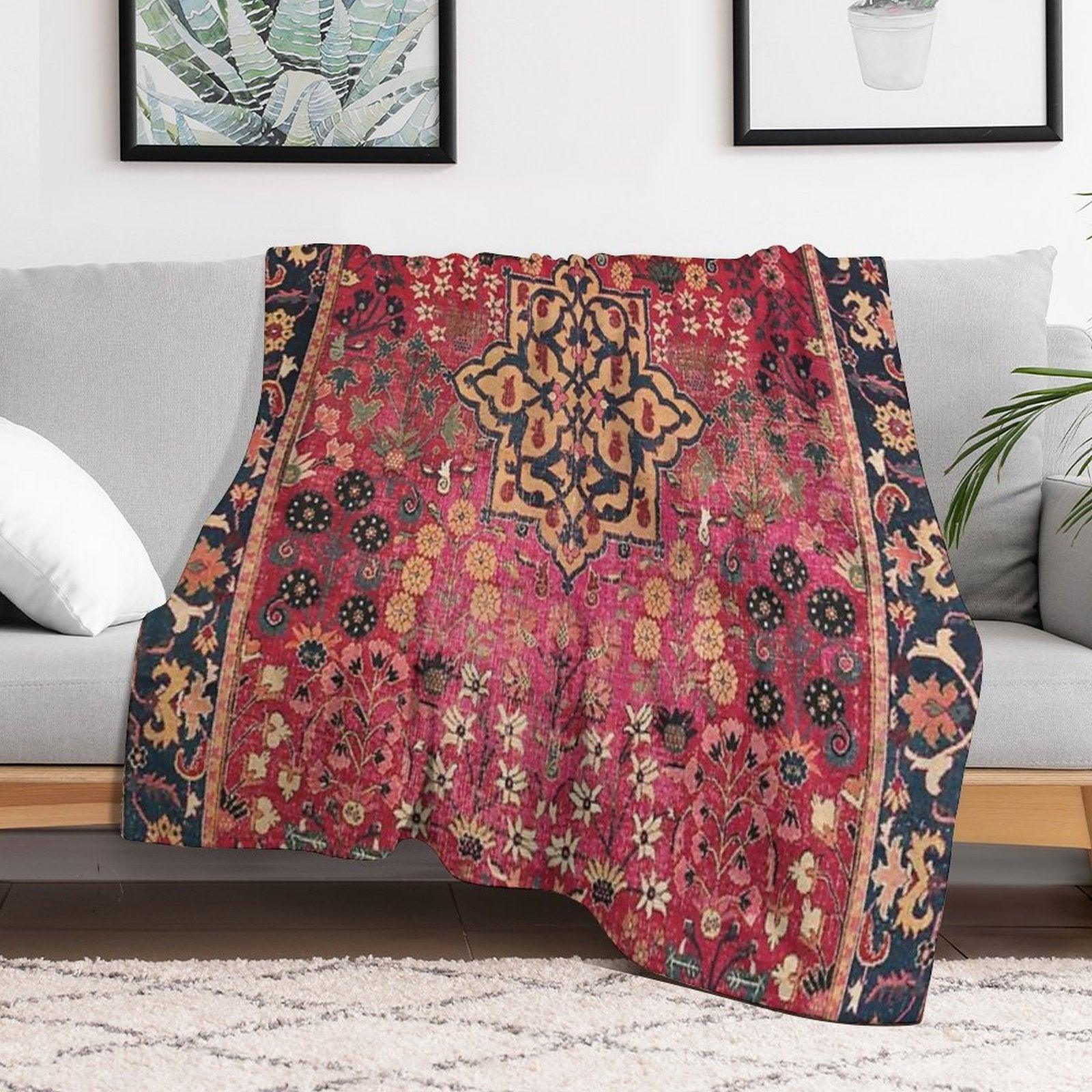17th Century Persian Vase Carpet Print Throw Blanket