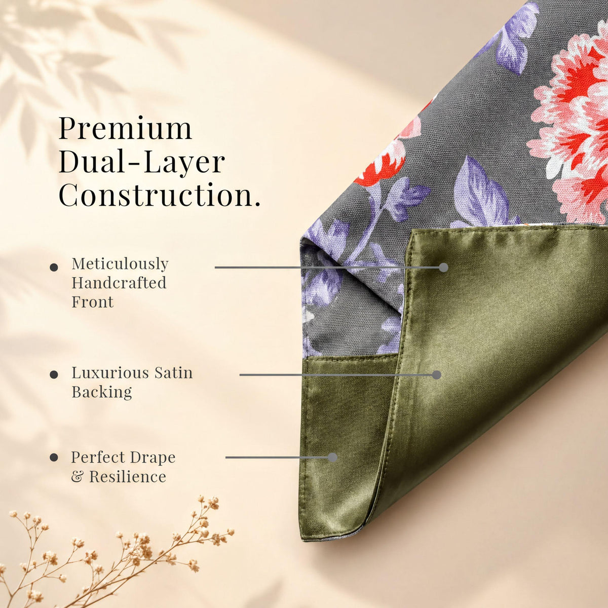 Gray Red Floral Table Runner – Printed
